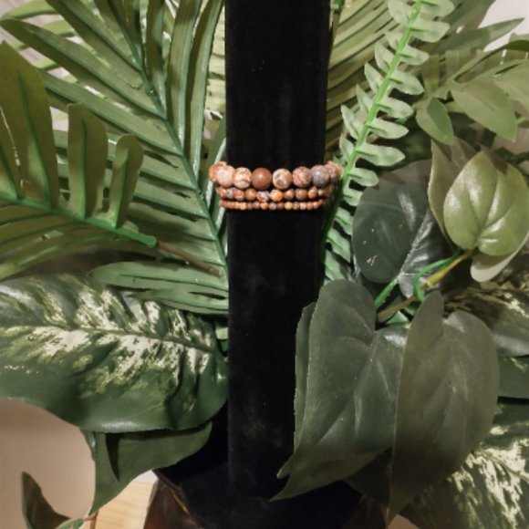 Bracelet / Stretchy Three Piece Leopard Jasper / Gemstone Stackable Bracelet Set - Picture 5 of 5